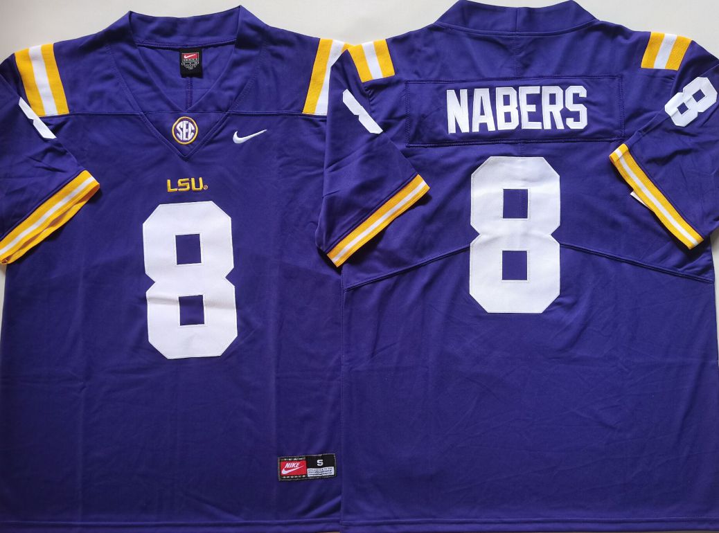 Men LSU Tigers #8 Nabers Purple Nike 2025 NCAA Jersey->ncaa teams->NCAA Jersey